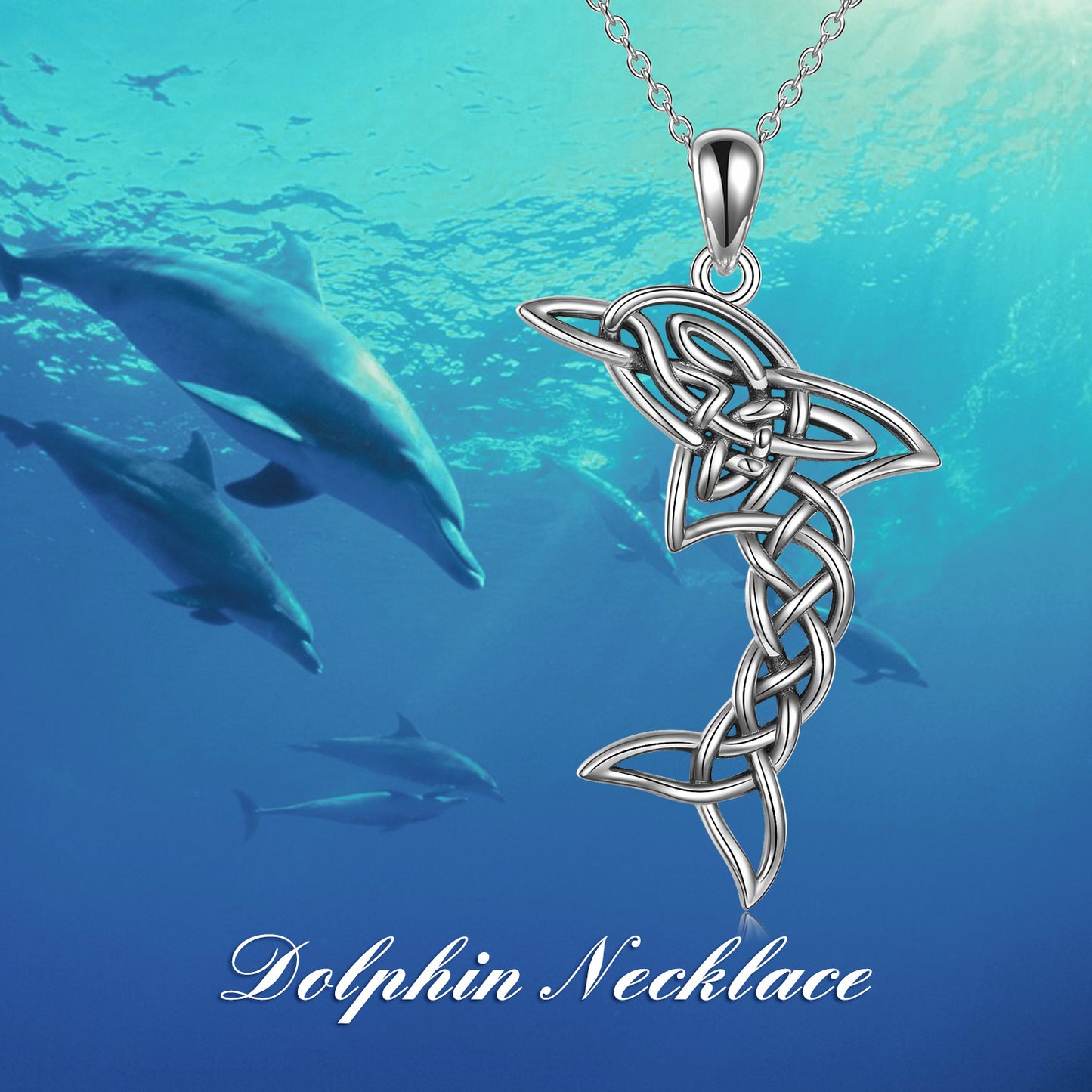 Collier avec pendentif dauphin en argent sterling S925 et nœud celtique