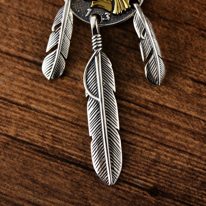 Sterling Silver Vintage Thai Silver Fashion Indian Feather Trendy Men's Portrait Pendant