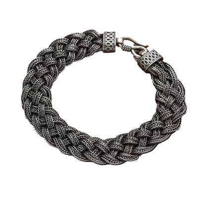 Bracelet queue de cheval à trois brins tressé à la main en argent sterling S925 pour homme