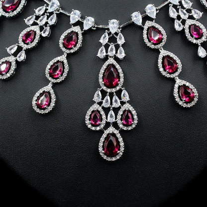 Ensemble de boucles d'oreilles et collier en zircon de couleur goutte d'eau atmosphérique pour femmes