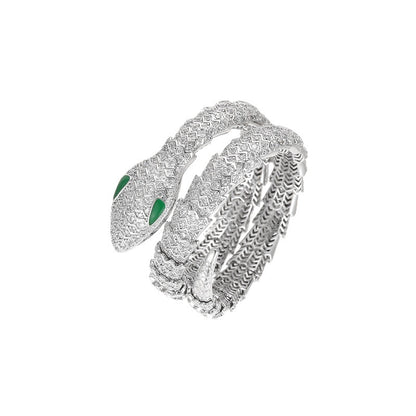 Bracelet serpent aux yeux verts vintage en platine plaqué zircon et diamants