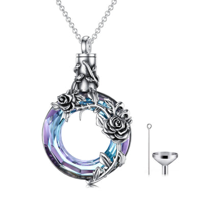 Collier urne funéraire en argent sterling avec fleur de rose pour femme comme bijou commémoratif