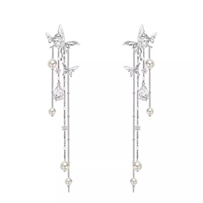 Super Fairy Asterism Pearl Tassel Earrings Long Light Luxury