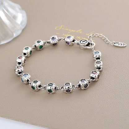 Rainbow Zirconium Dice Bracelet Women S925 Sterling Silver Vintage Fashion Four Sided Diamond