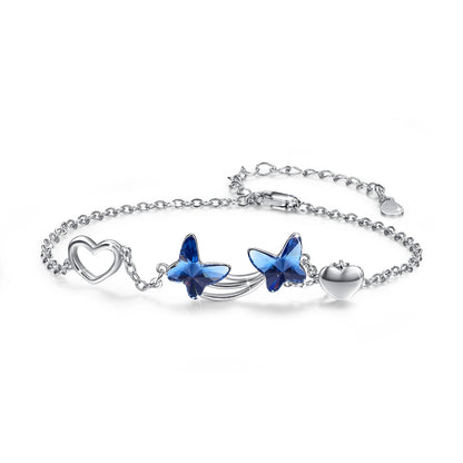 Bracelet pendentif papillon en argent sterling 925 avec zircone cubique bleue