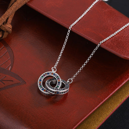 Chain Necklace Female Clavicle Chain Small Luxury S925 Sterling Silver Double Ring Jewelry