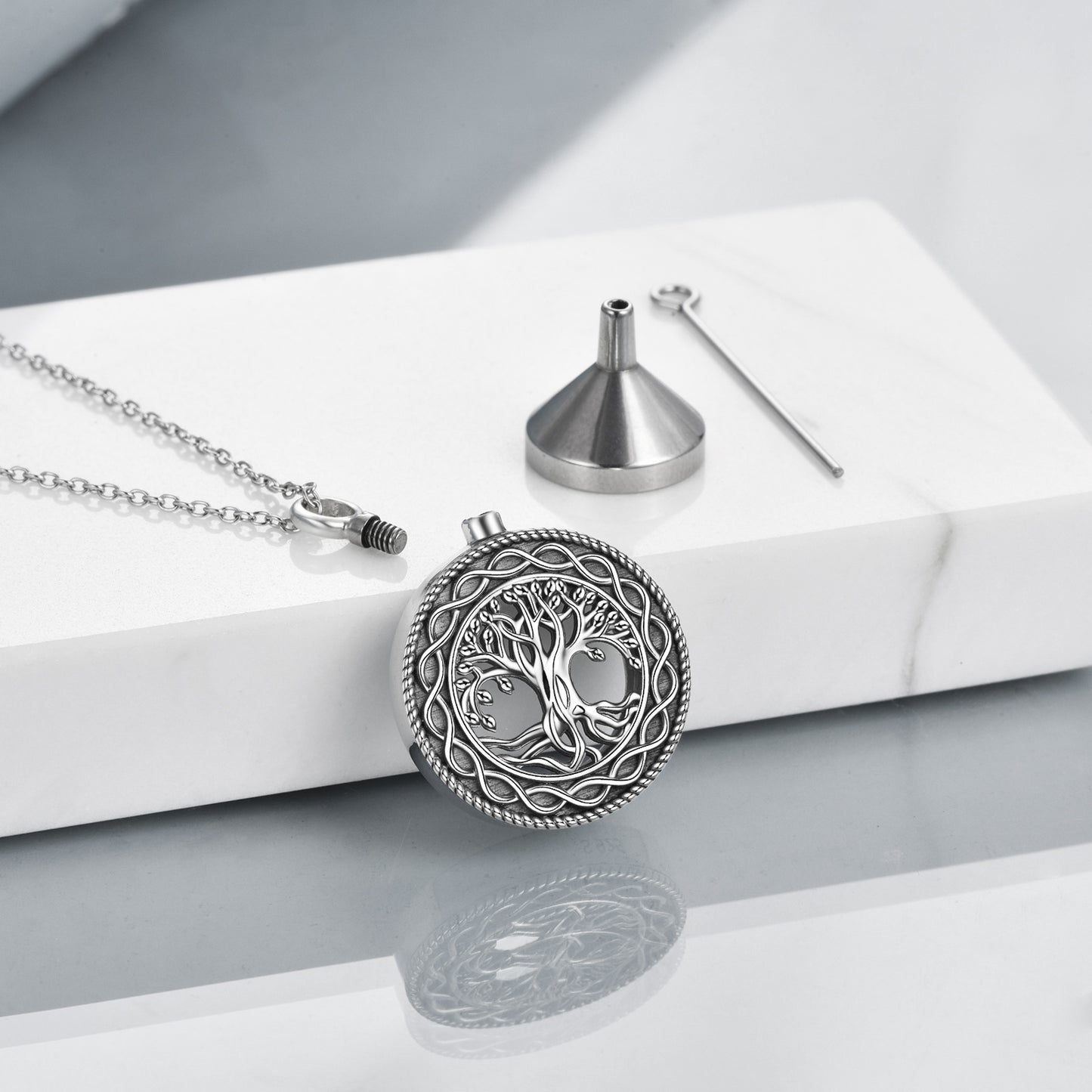 Tree of Life Urn Necklace Sterling Silver Circle Cremation Pendant Necklace Family