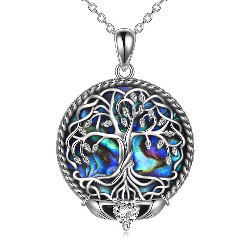 Collier Claddagh Celtic Tree of Life avec coquillage d'ormeau pour femme en argent sterling