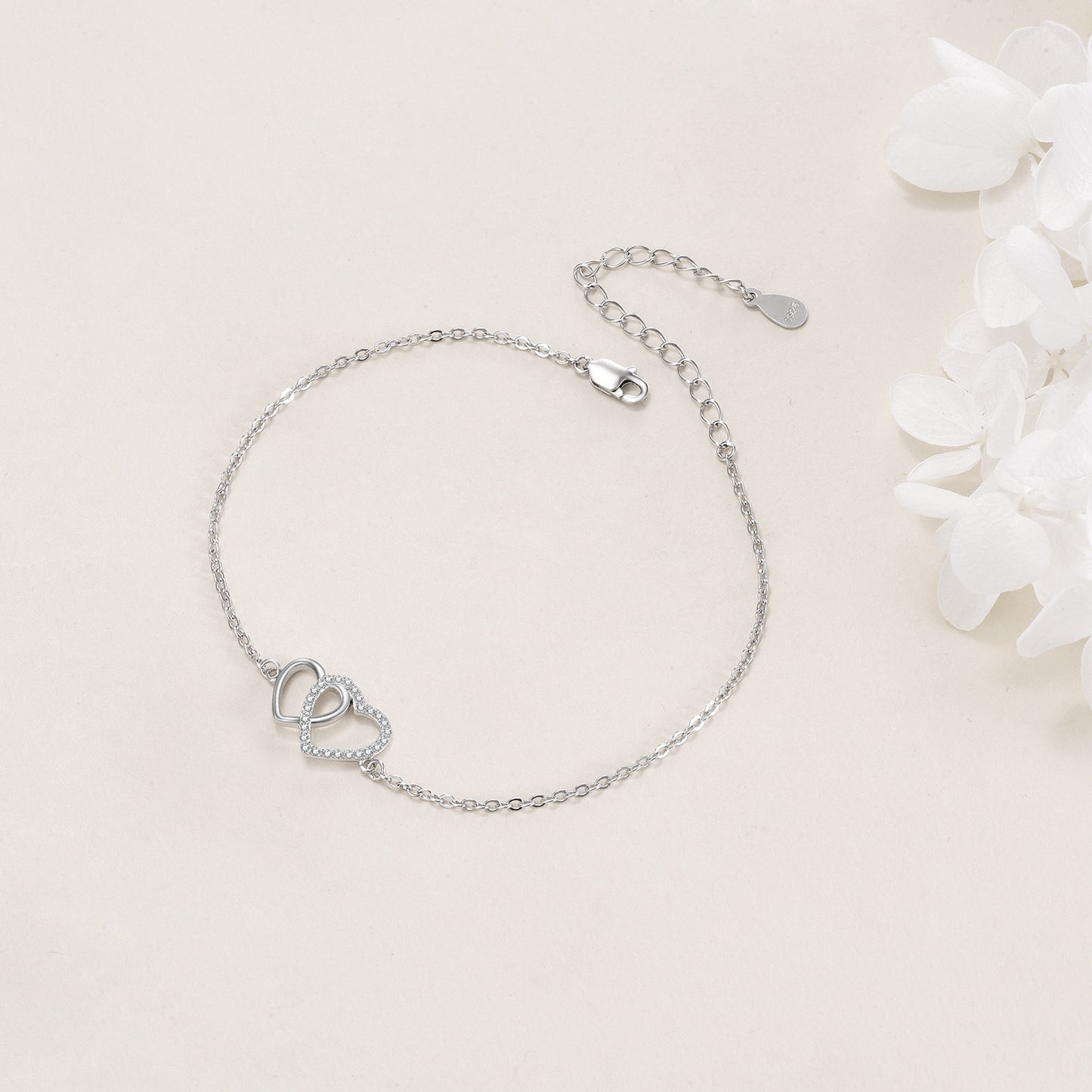 Pulsera de plata de ley con doble corazón de amor, regalos de joyería para mujeres