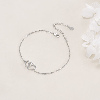 Pulsera de plata de ley con doble corazón de amor, regalos de joyería para mujeres