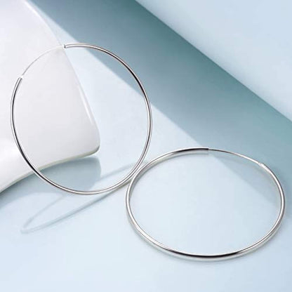 Sterling Silver Simple Polished Big Round Circle Hoop Earrings for Women