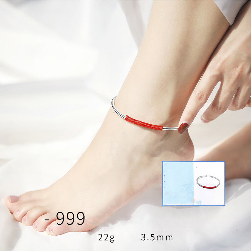 Silver Anklet Female Adult Palace Bell Red Rope Solid Nie Xiaoqian Same Bell Foot Ring