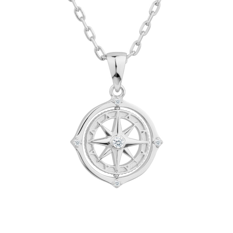 Collier avec pendentif boussole rotative en argent sterling 925