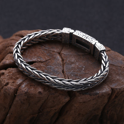 Bracelet en rotin tressé pour homme en argent sterling 925