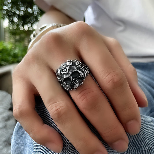 Bague vintage en argent sterling avec tête de mort pour homme