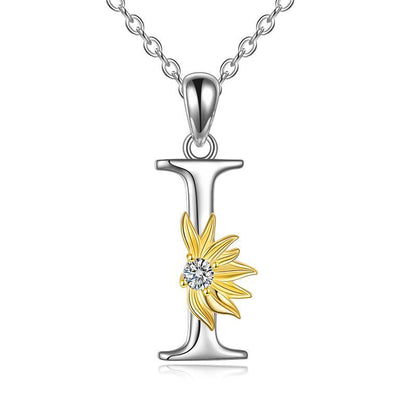 Sterling Silver Initial Alphabet Sunflower A Letter Script Name Pendant Necklace