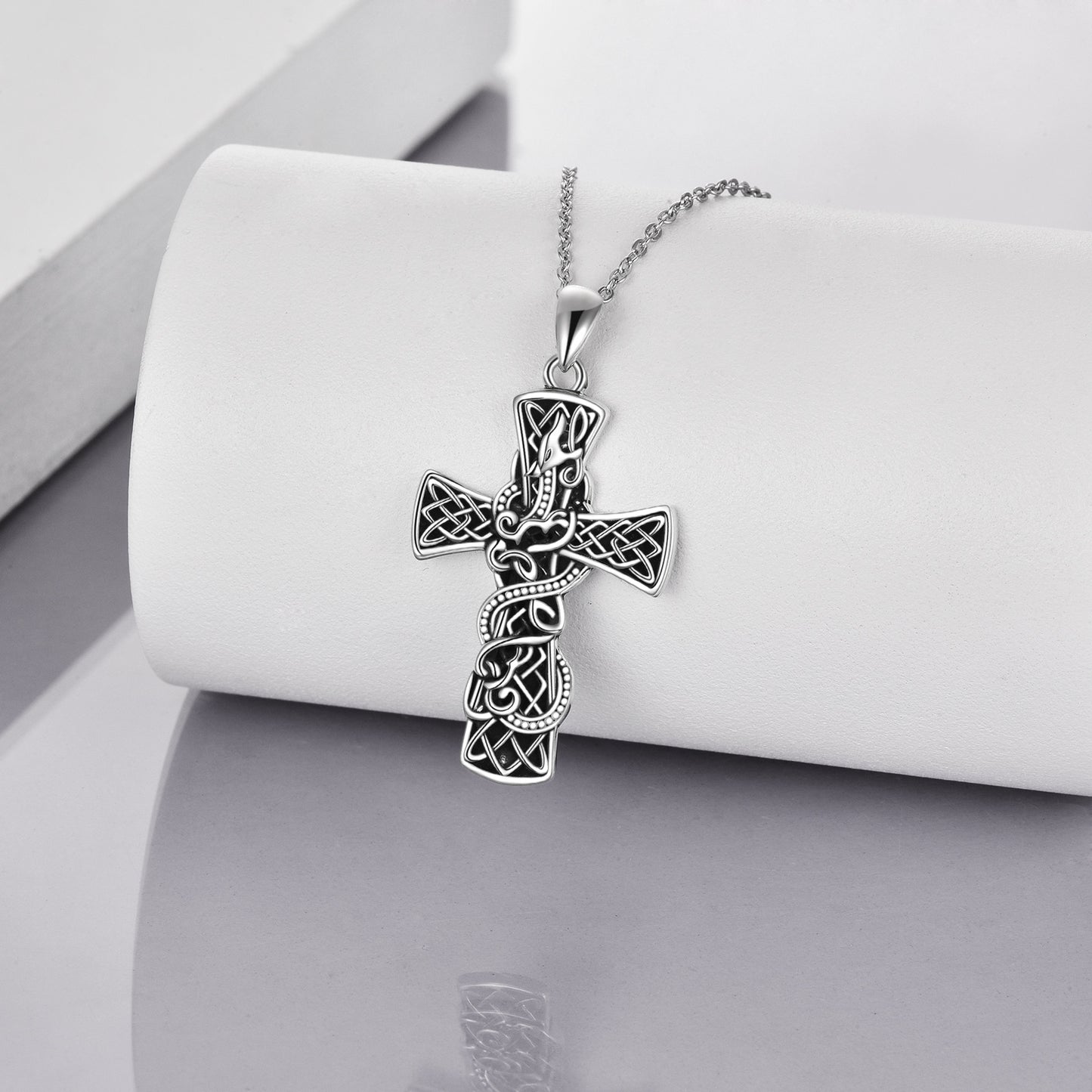 Collar con cruz de plata de ley con cruz de fe y dragón celta, joyería para mujeres y hombres