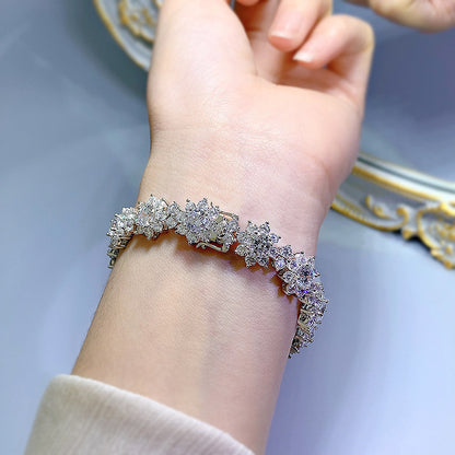 Full Inlaid SUNFLOWER S925 Silver Artificial Diamond Flower-shaped Bracelet