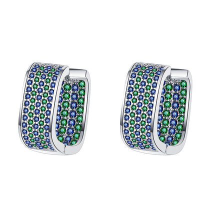 S925 Sterling Silver Full Diamond Stereo Square Earrings