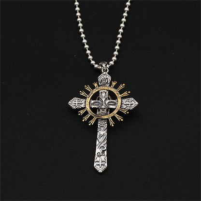 Fashion Personality Sterling Silver Retro Personality Inlaid Copper Skull Cross Pendant