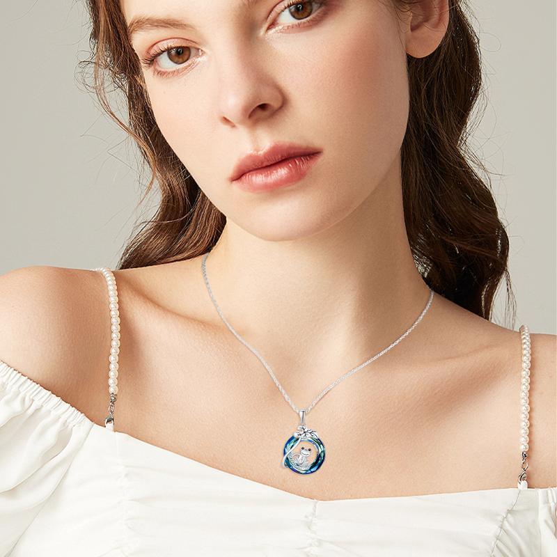 Collier en argent sterling 925 avec pendentif en cristal rond en forme de grenouille et feuille de lotus, bijoux mignons pour animaux, cadeaux