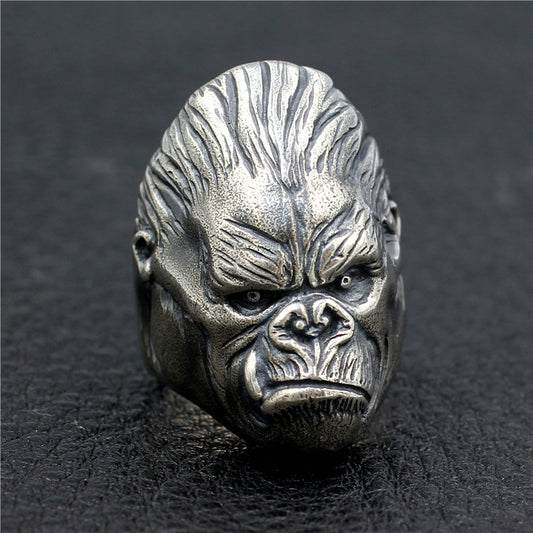 Anillo King Kong en plata de ley 925 hecho a mano estilo punk retro gorila