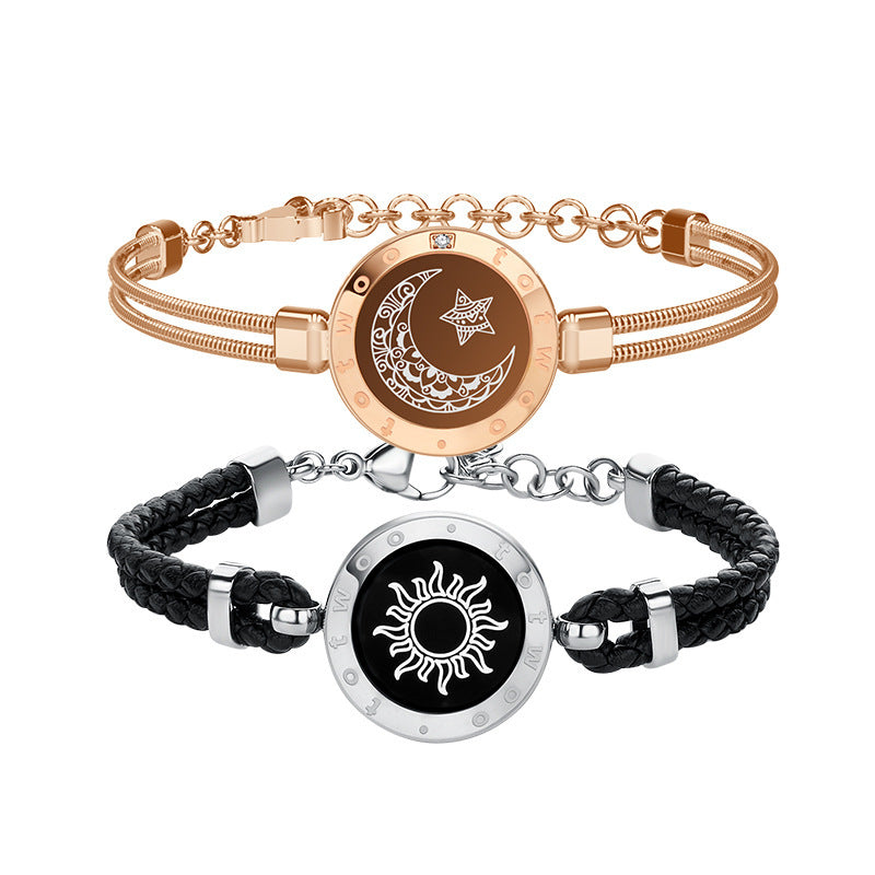 Pulsera interactiva de inducción con forma de hueso de serpiente y cuerda de cuero para parejas