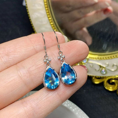 Fashion Natural Blue Topaz Inlaid With Colorful Gem Earrings