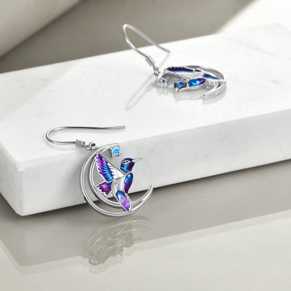 Boucles d'oreilles à tige en argent sterling 925 en forme de colibri - Boucles d'oreilles pendantes - Cadeau de bijoux pour femme