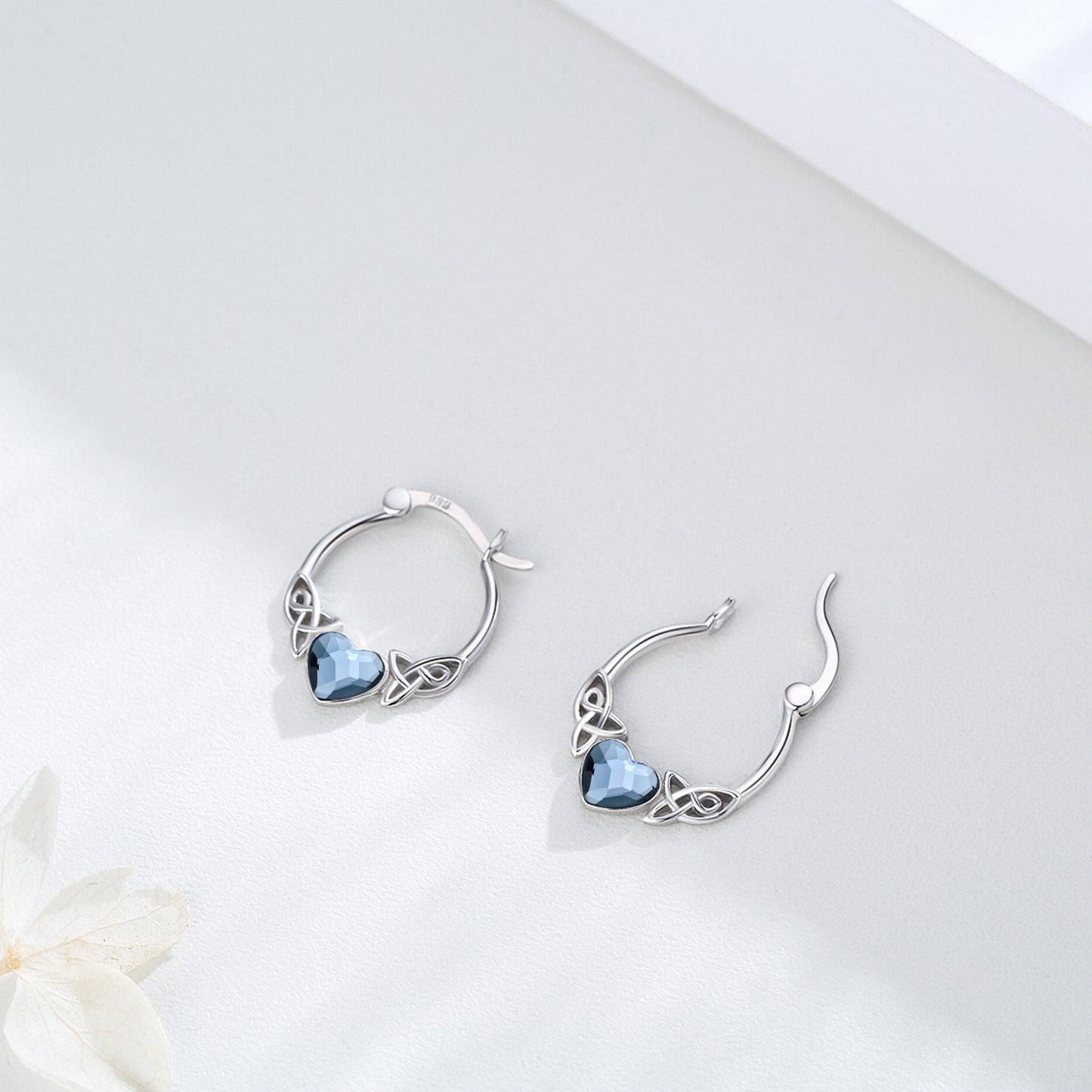 Boucles d'oreilles créoles en argent sterling 925 avec cristal autrichien et cœur celtique irlandais