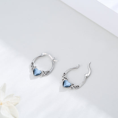 Boucles d'oreilles créoles en argent sterling 925 avec cristal autrichien et cœur celtique irlandais