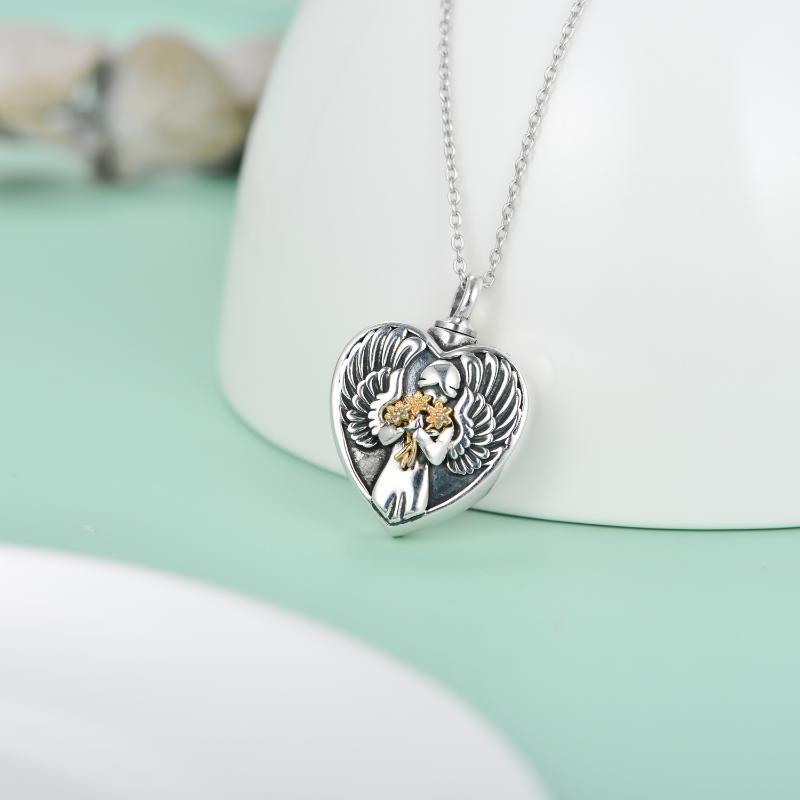 Collar conmemorativo con forma de ángel de cremación en plata de ley para cenizas de madre e hija