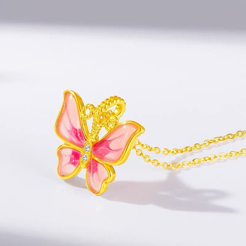 Colored Gold Non-demoulding Enamel Magic Butterfly Necklace