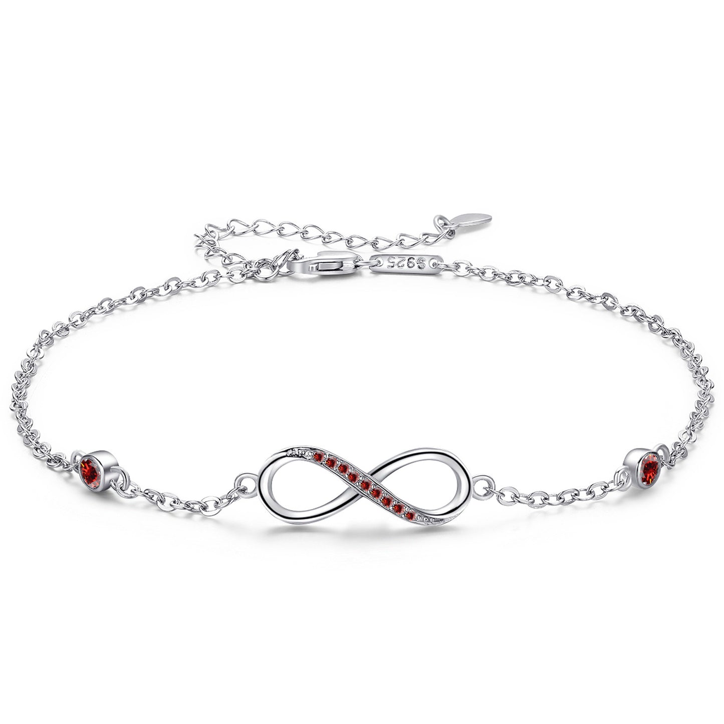 Bracelet de cheville en argent sterling avec symbole d'amour sans fin et chaîne réglable pour femme