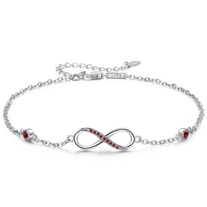 Bracelet de cheville en argent sterling avec symbole d'amour sans fin et chaîne réglable pour femme