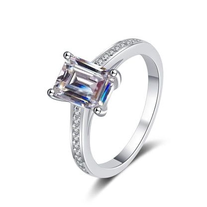 925 Silver Ring Women's Rectangular Shaped Moissanite