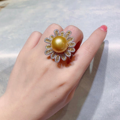 S925 Sterling Silver Pendant Gold Pearl Ring