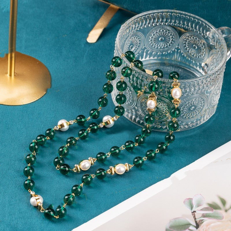 Collier de perles baroques électroplaquées en or véritable avec glaçure colorée bleu lac vert