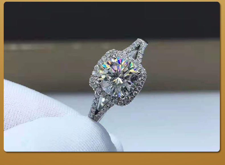 Bague en moissanite couleur D pour femme avec micro-serrage et sac carré à double rangée