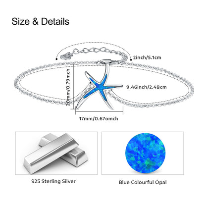 Tobillera con estrella de mar de ópalo en plata de ley bañada en oro blanco