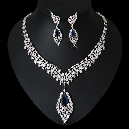 Women's Temperament Fashion Zircon Wings Earrings Necklace Set