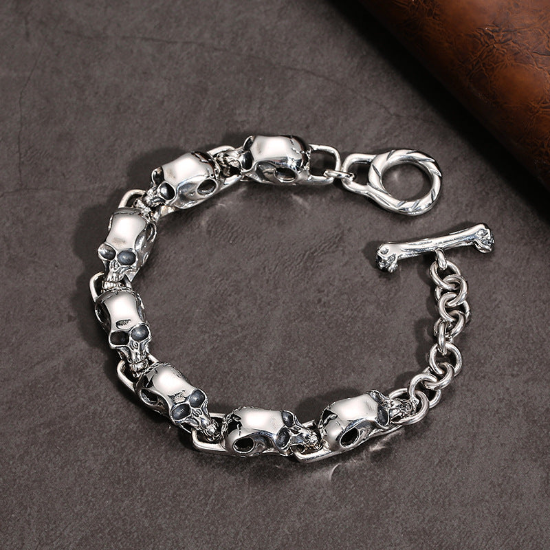 Bracelet tête de mort punk en argent sterling S925