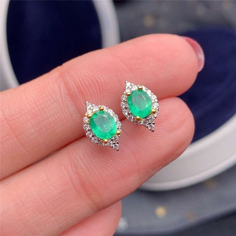 Natural Emerald S925 Silver Female Earrings