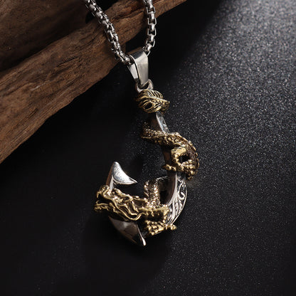 Boat Anchor Pirate Hook Pendant Golden Dragon Winding Men's Pendant