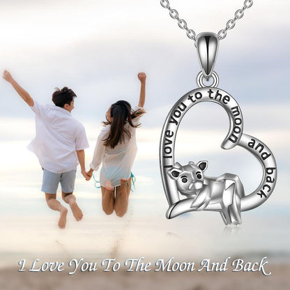 Collar con colgante de corazón de vaca en plata de ley para mujer Te amo hasta la luna y más allá