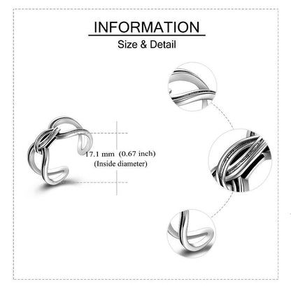 Bague d'ouverture en argent sterling oxydé pour homme et femme