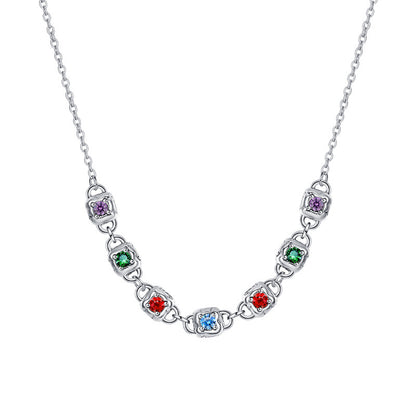 S925 Sterling Silver Fashion Colorful Square Dice Zircon Necklace Retro Heavy Industry Collar Chain