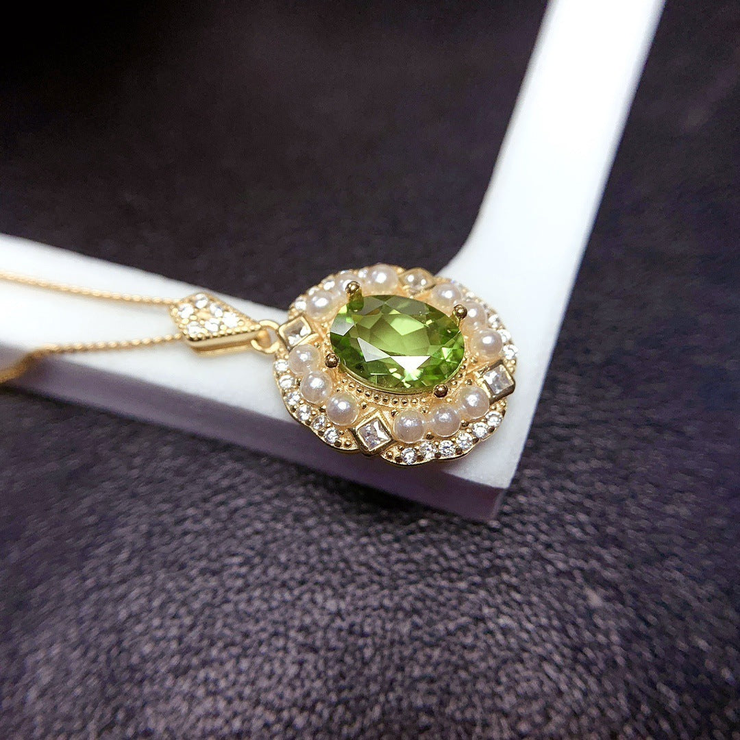 Natural Olivine Pendant S925 Silver Female Accessories