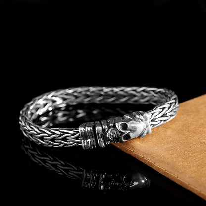 Thai Silver Antique S925 Silver Accessories Personality Seiko Men's Weaving Skull Bracelet