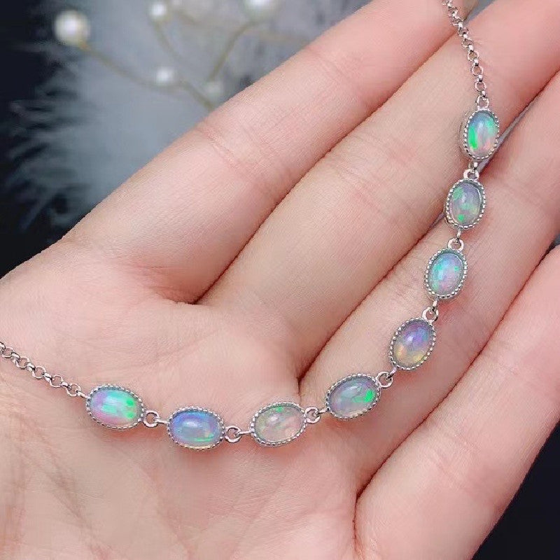 925 Silver Inlaid Opal Bracelet Silver Jewelry Women's Fashion